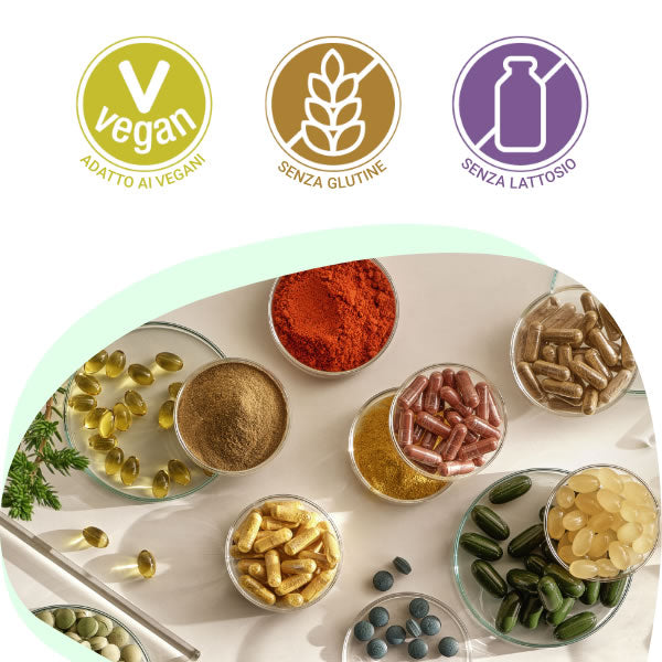 Prodotti per vegani senza glutine, lattosio