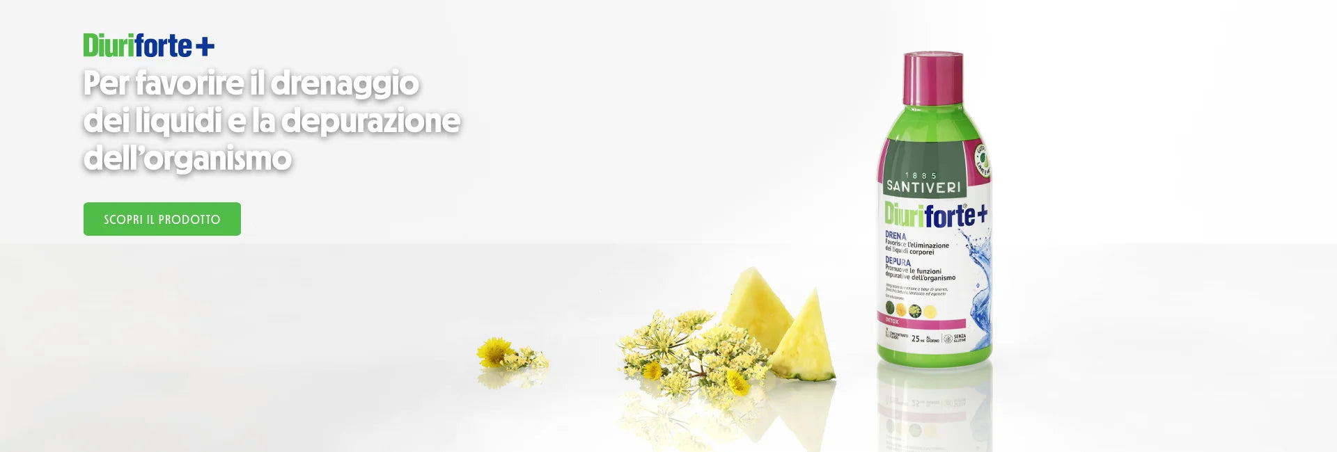 DIURIFORTE+ è un integratore alimentare formulato favorire il drenaggio dei liquidi corporei e la depurazione dell'organismo.